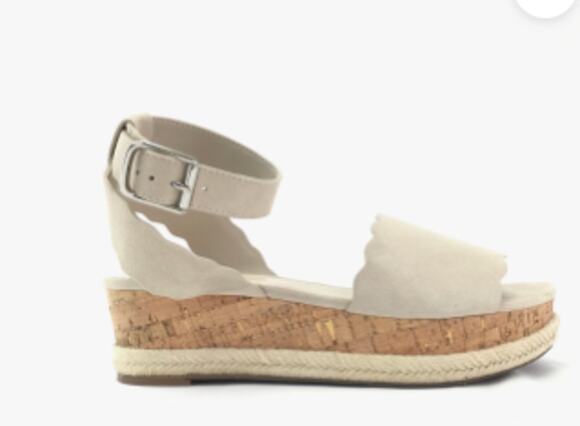 Marc Fisher Shoes - Marc Fisher Faithful Beige Suede Flatform Sandal 9.5 Espadrille Scalloped Boho